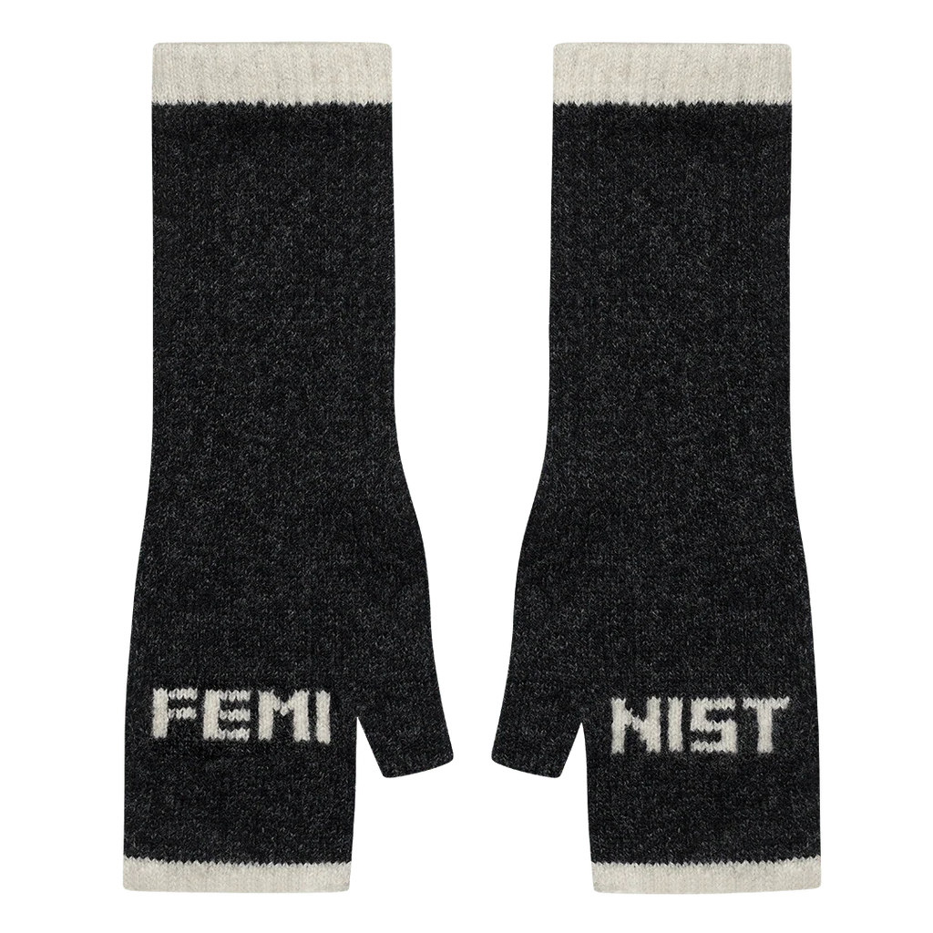 Black and Beech Feminist Open Fingered Gloves