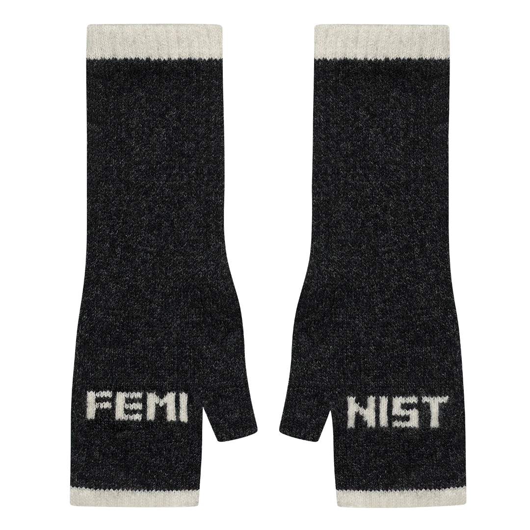 Black and Beech Feminist Open Fingered Gloves