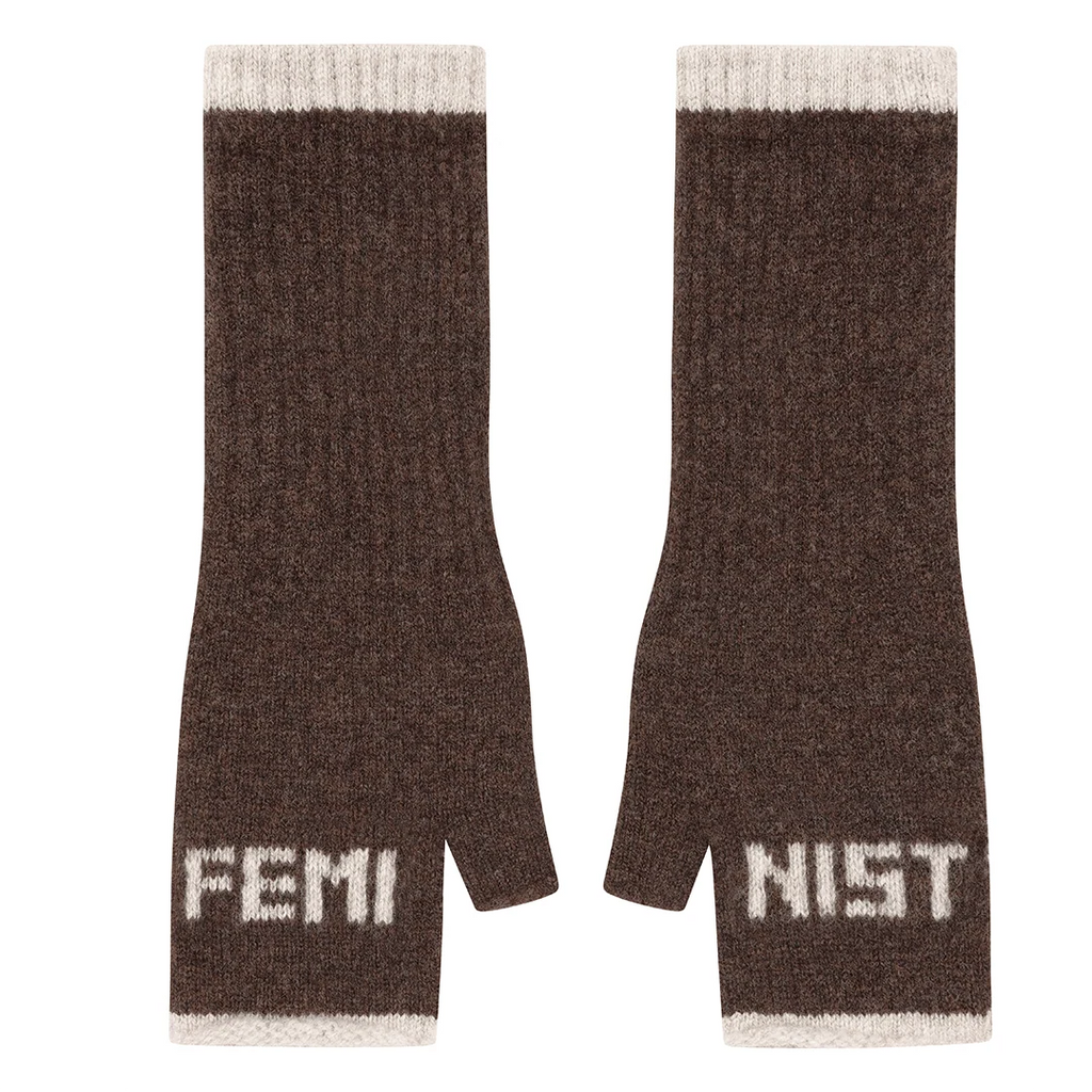Black and Beech Feminist Open Fingered Gloves