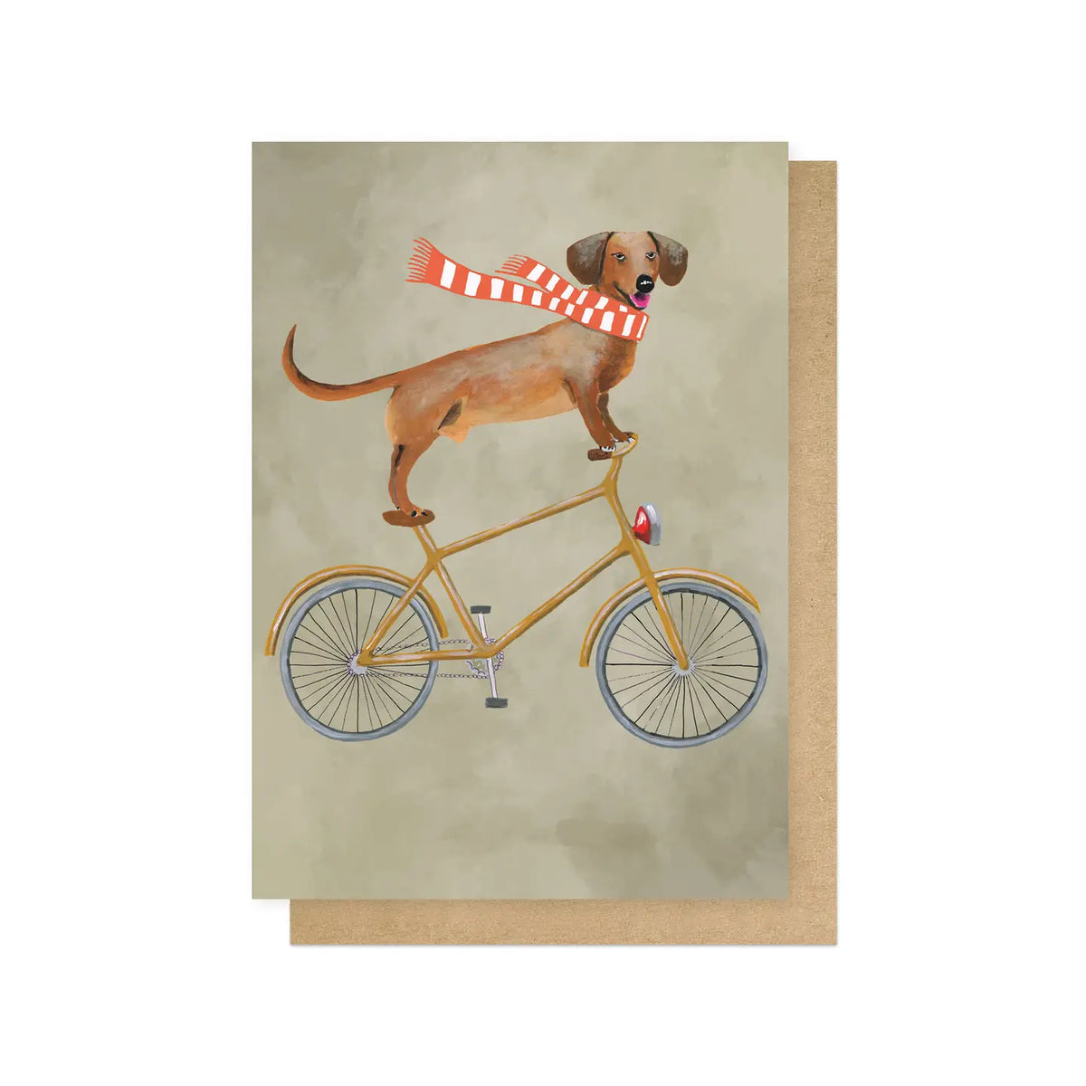 East End Dachshund with Scarf on Bicycle