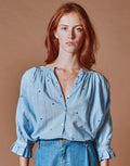 Emile & Ida Blue Floral Embroidered Khadi
