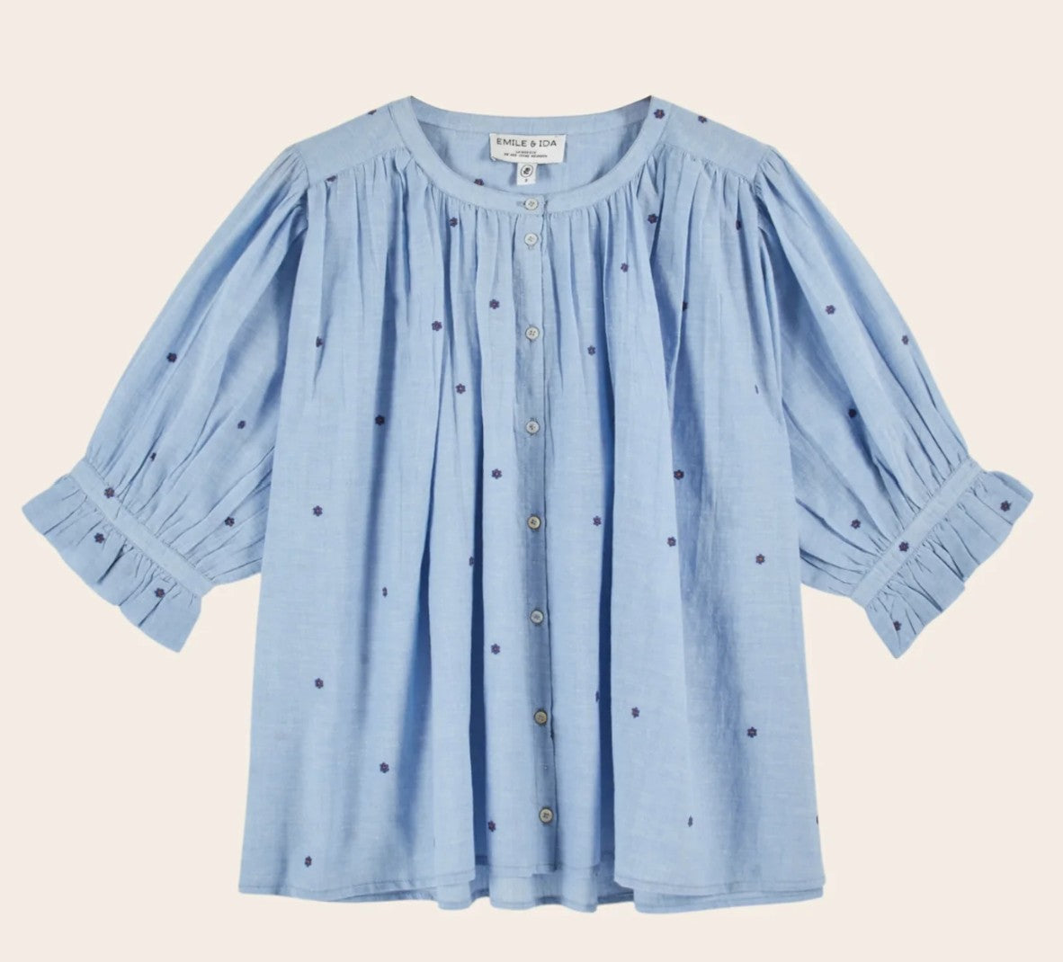 Emile & Ida Blue Floral Embroidered Khadi