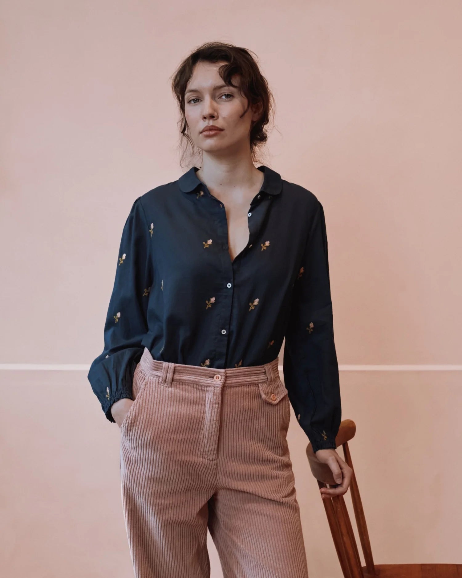 Emile et Ida Calypso Embroidered Flower Blouse
