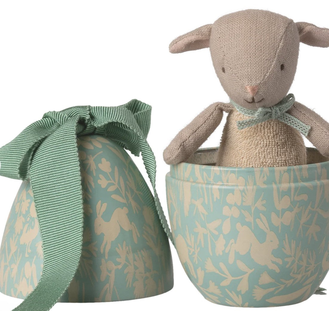 Maileg Easter Egg with Micro Lamb, Dusty Mint