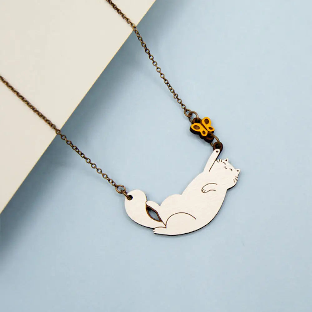 Materia Rica Cat with Butterfly Necklace