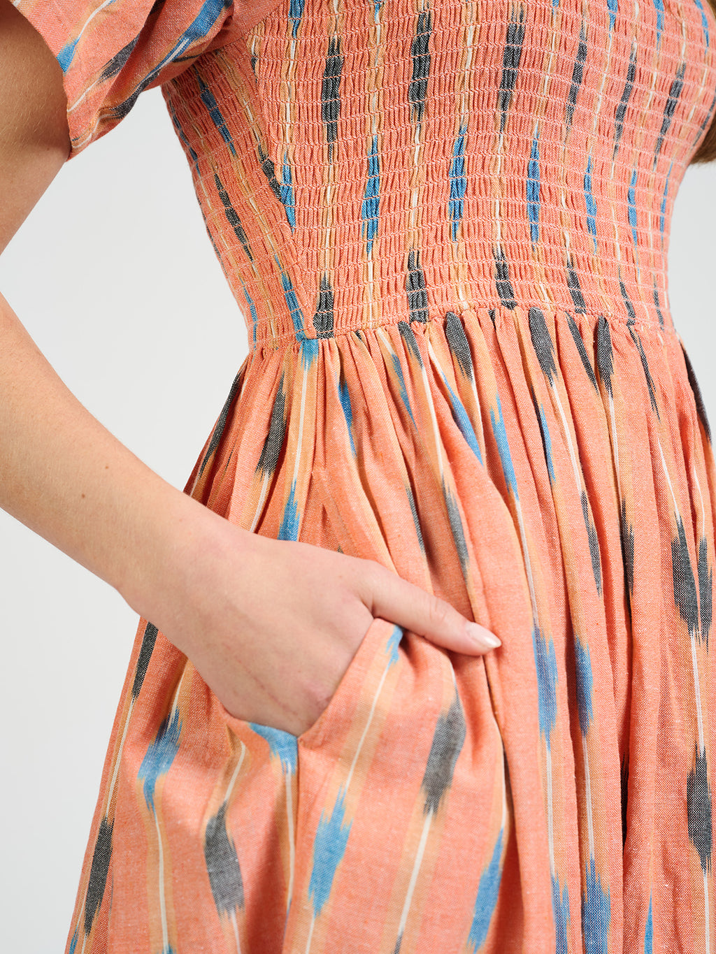 Mata Traders Teddy Dress Peach Ikat