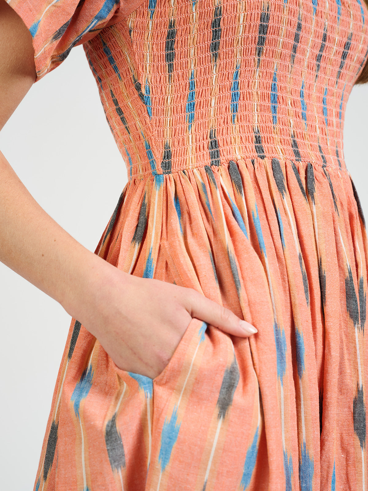 Mata Traders Teddy Dress Peach Ikat