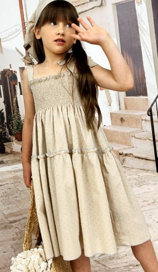 Hebe Dress with Light Taupe Plumetis