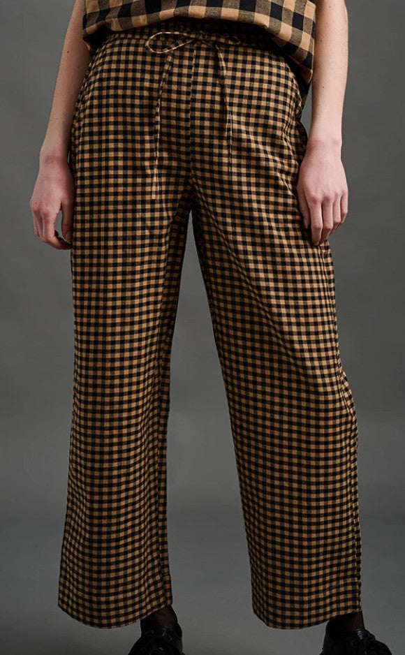 Mata Traders Emmy Drawstring Pant Black and Tan Gingham