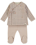 babyclic Jacket and Footed Pants Checks Nude