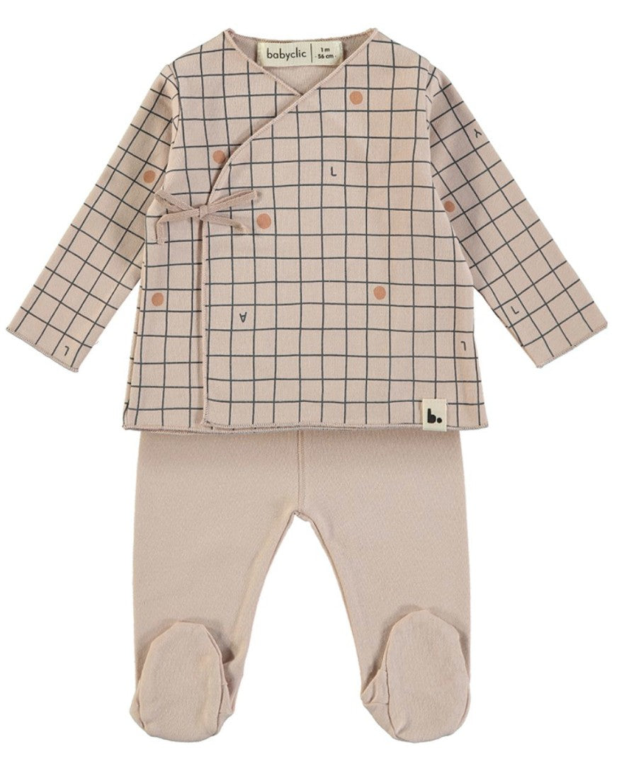 babyclic Jacket and Footed Pants Checks Nude