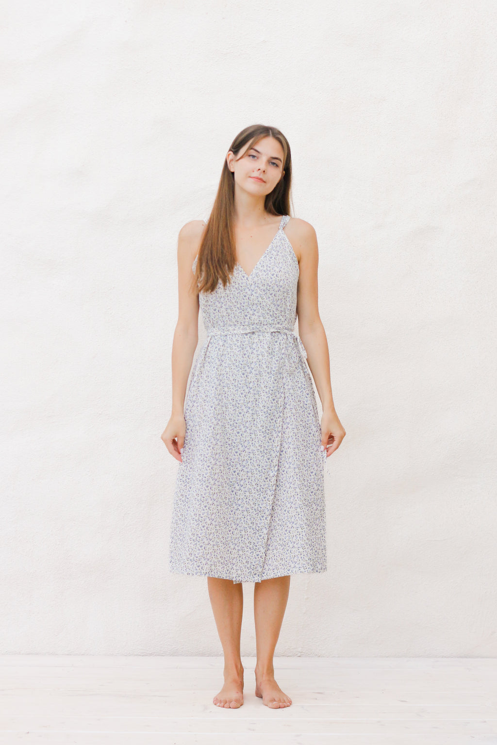 Tiny Bunny Muslin Wrap Dress Blue Flowers