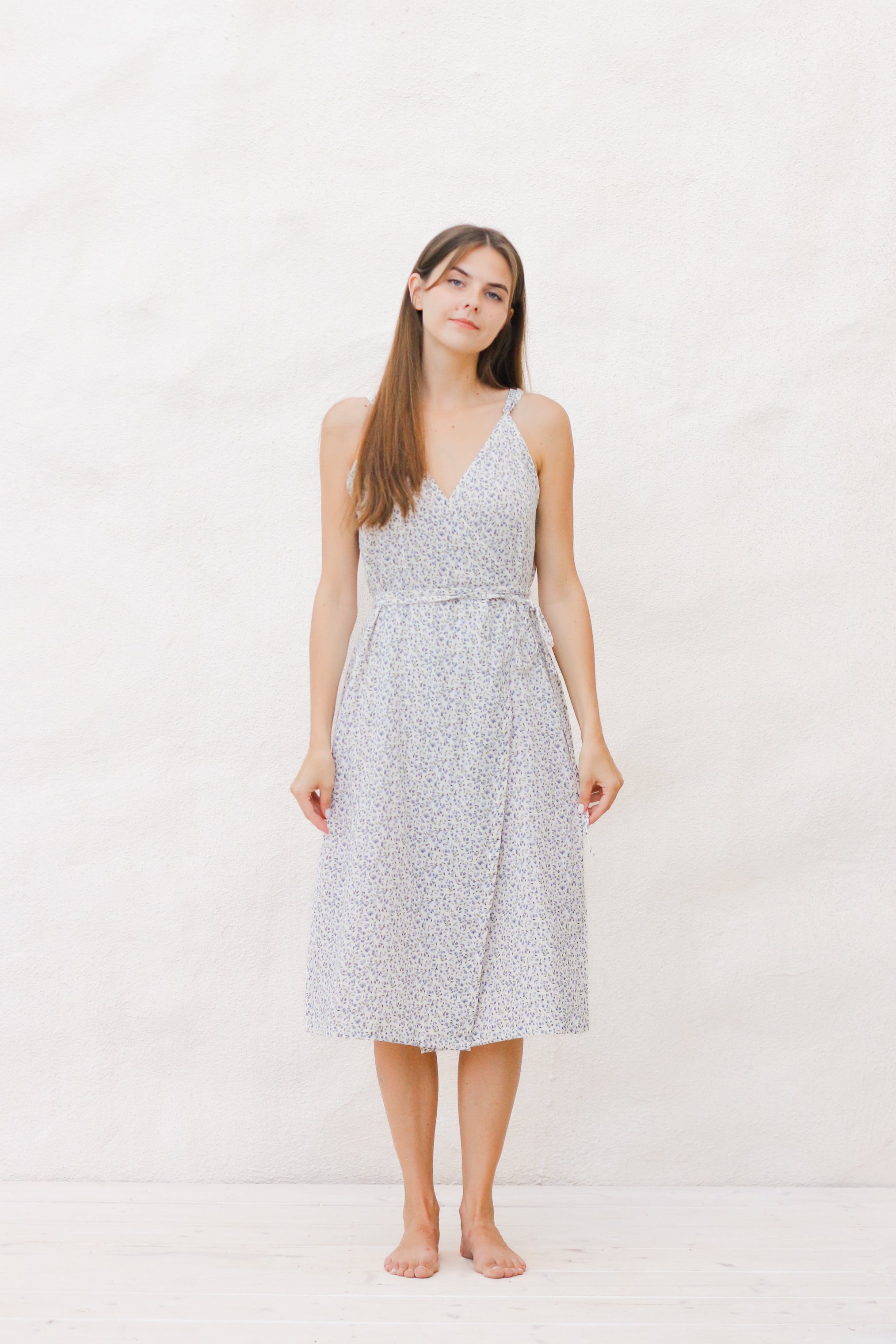 Tiny Bunny Muslin Wrap Dress Blue Flowers