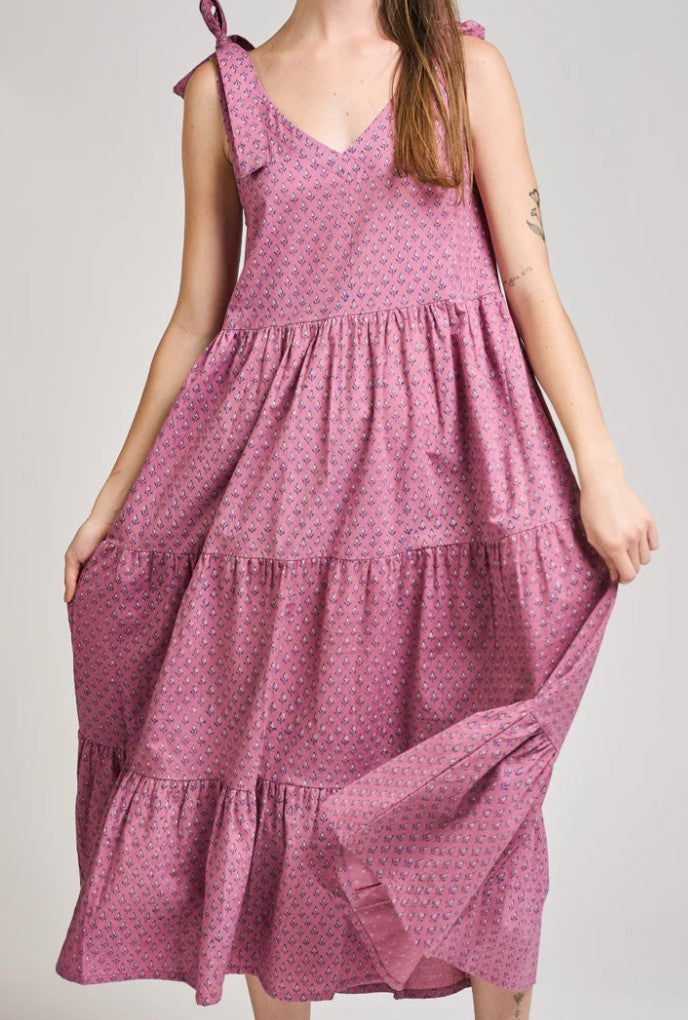 Mata Traders Lorelei Tiered Dress Purple Buds