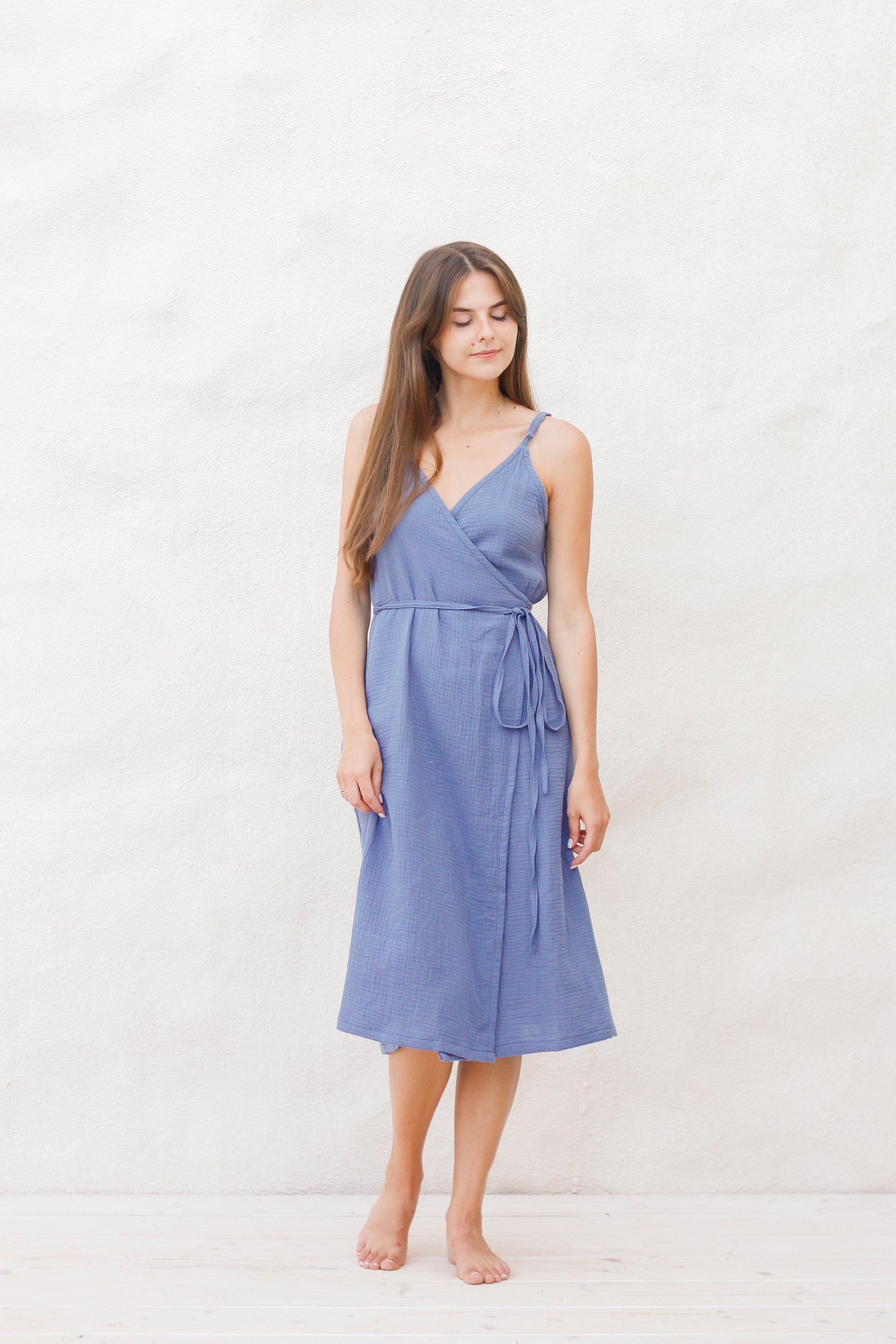 Tiny Bunny Muslin Wrap Dress Blue