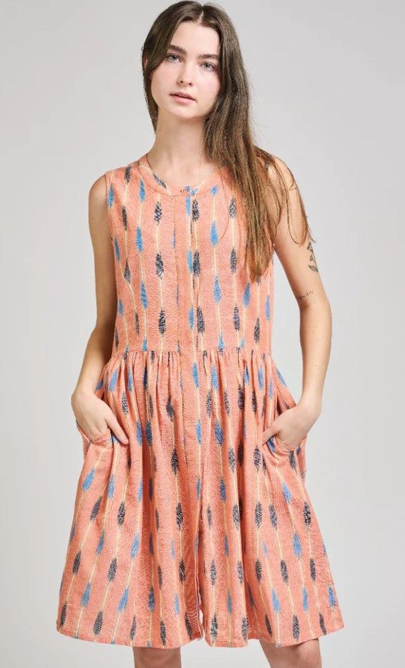 Mata Traders Kerala Placket Dress Peach Ikat