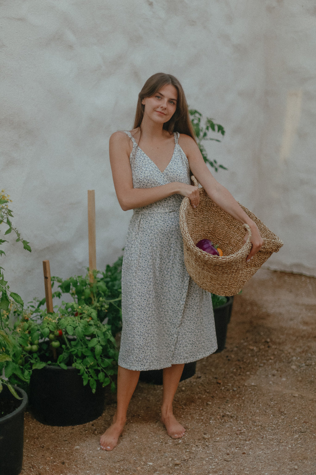 Tiny Bunny Muslin Wrap Dress Blue Flowers