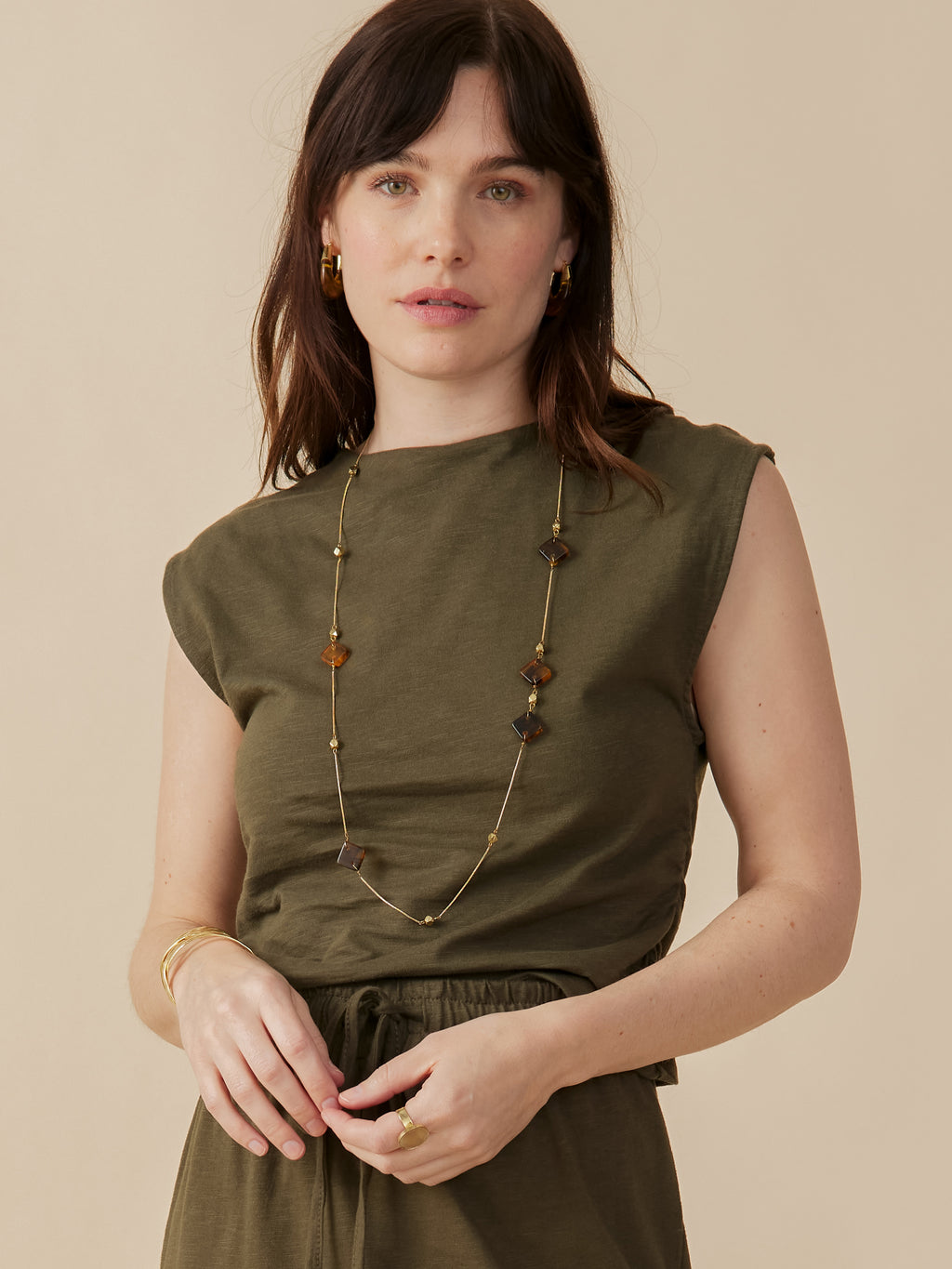 Mata Traders Ruched Top Olive
