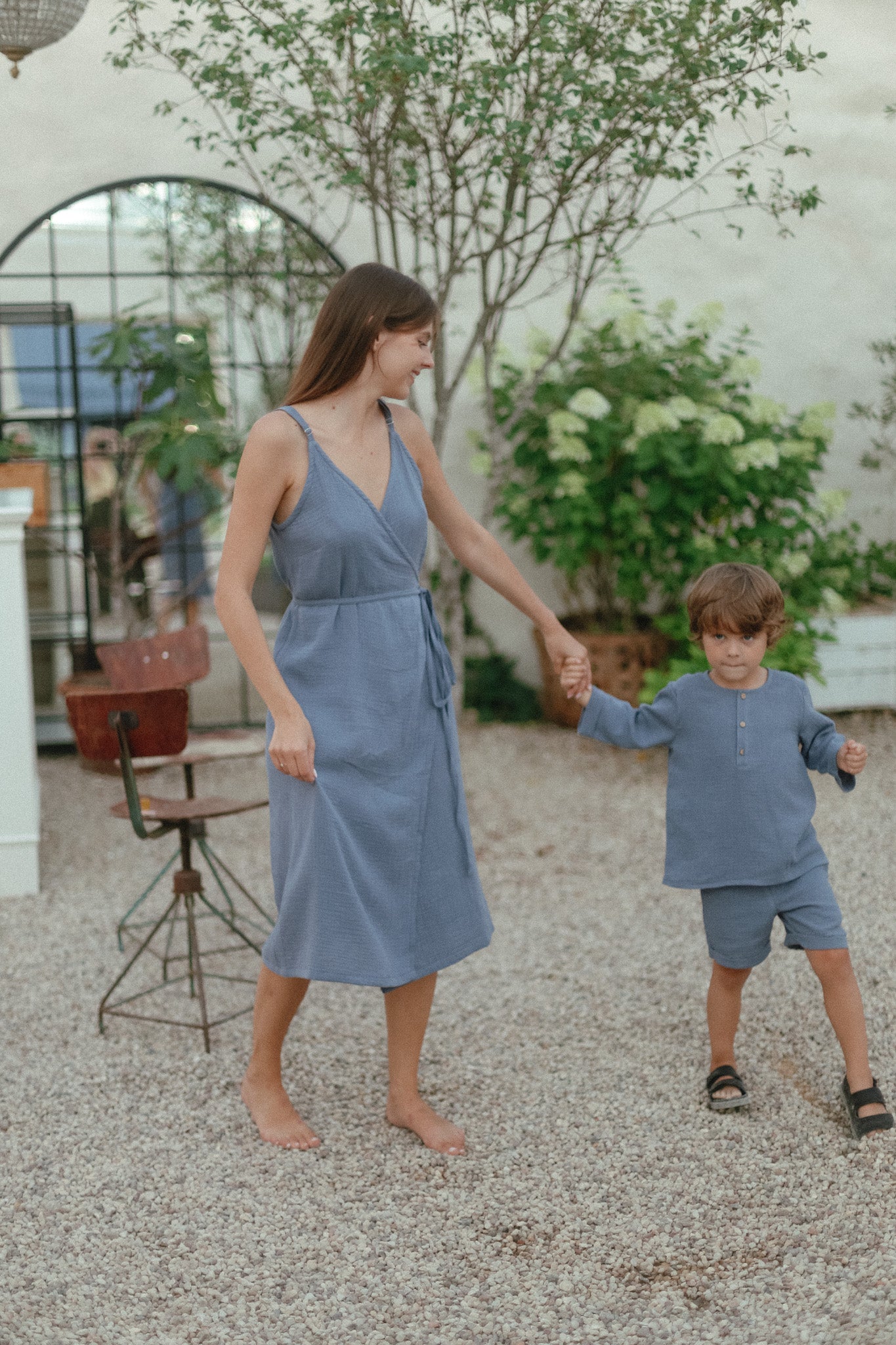 Tiny Bunny Muslin Wrap Dress Blue