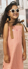 hebe Dress with Embroideries Raspberry Pink Checkers