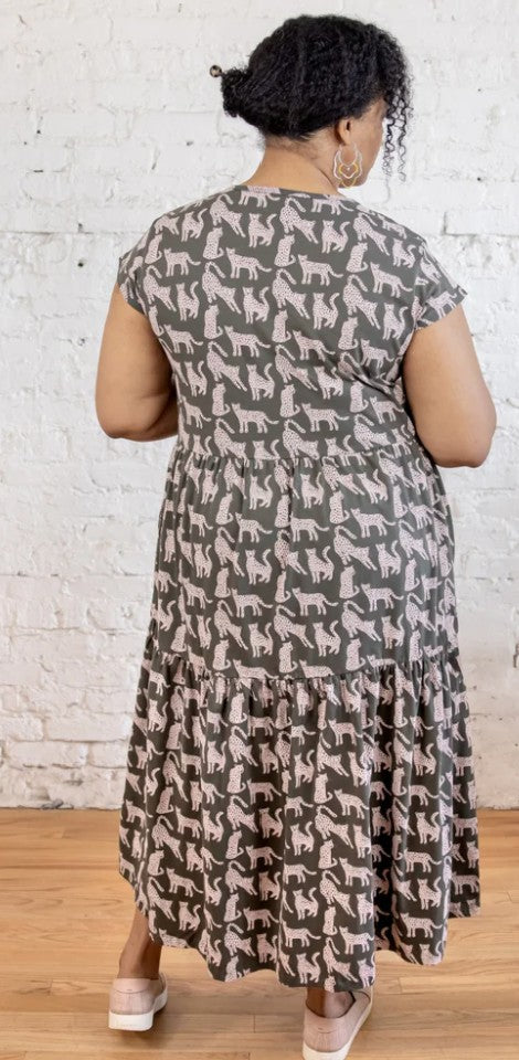 Mata Traders Jersey Dress Leopard Green