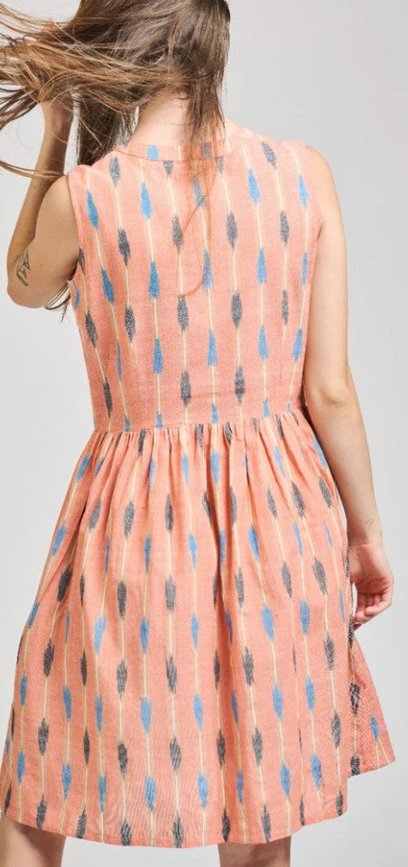 Mata Traders Kerala Placket Dress Peach Ikat