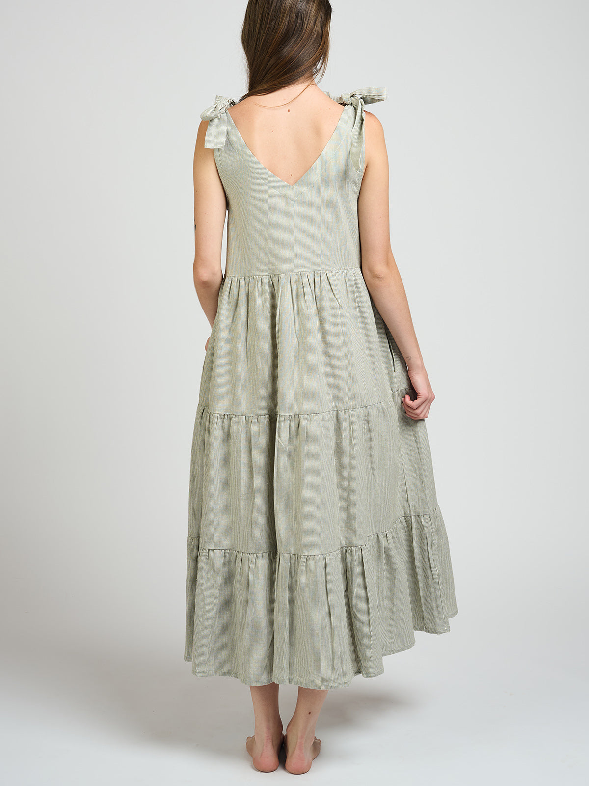 Mata Traders Lorelei Tiered Dress Olive Stripe