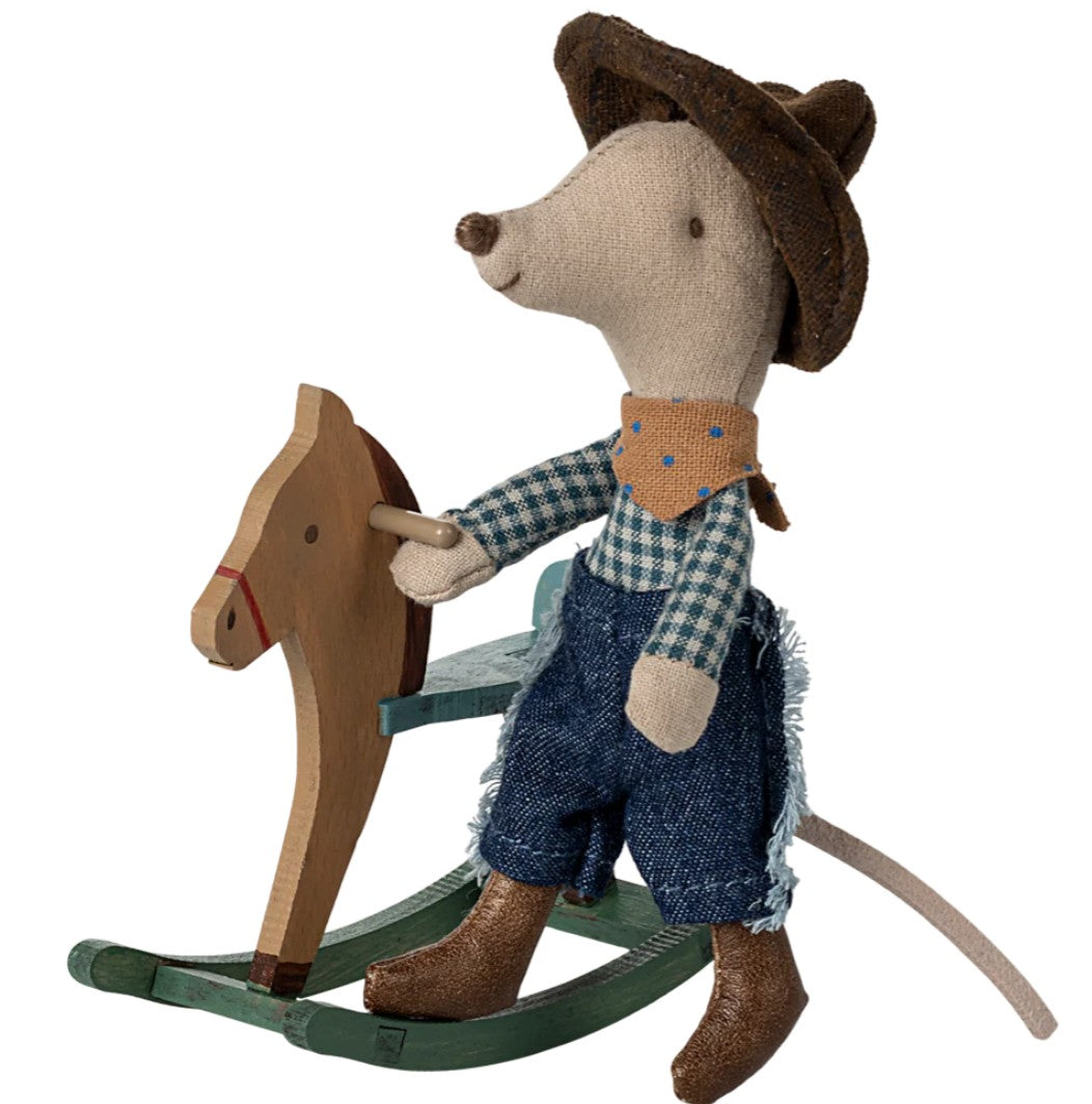 Maileg Cowboy Mouse on Rocking Horse