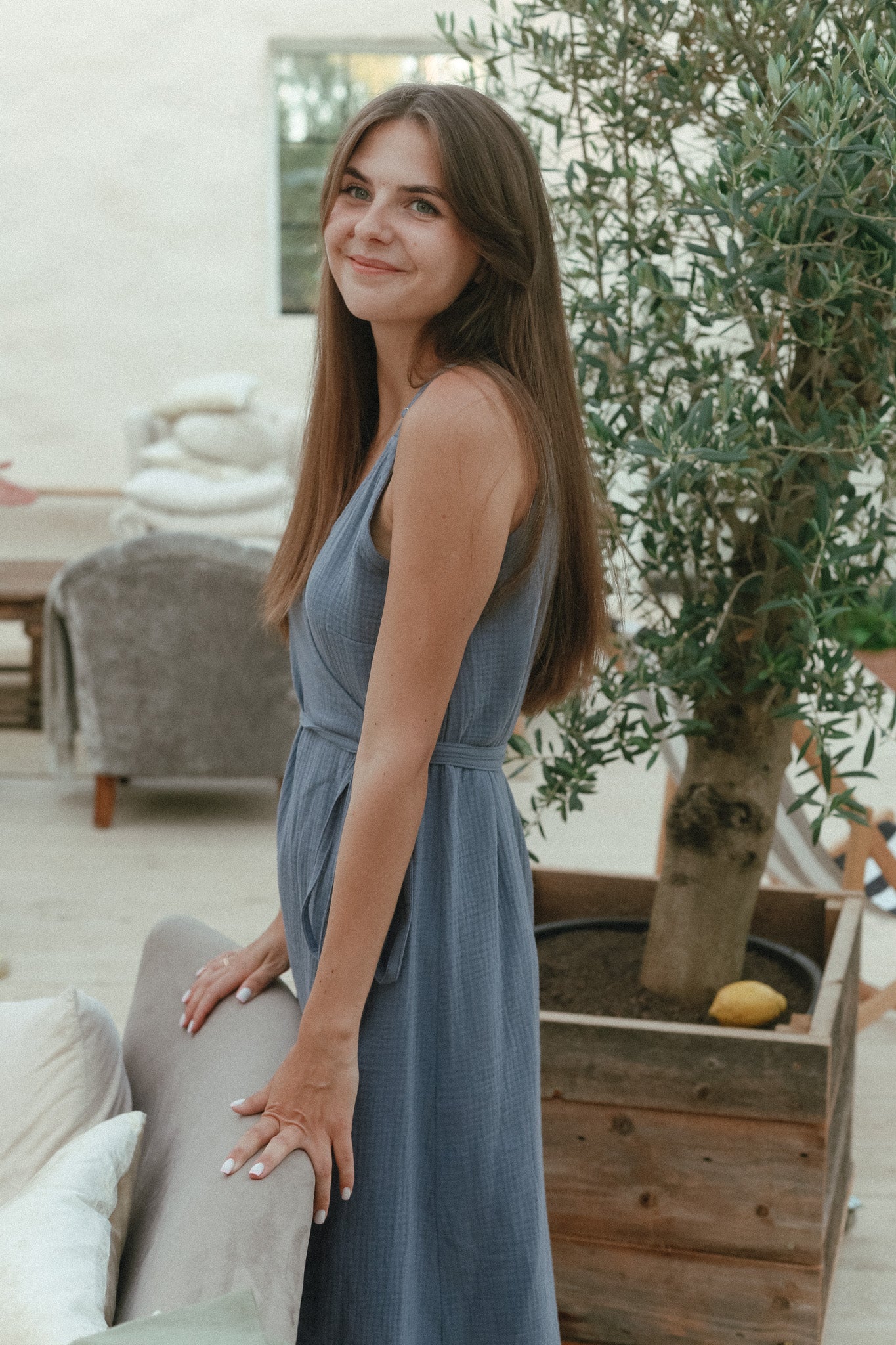 Tiny Bunny Muslin Wrap Dress Blue