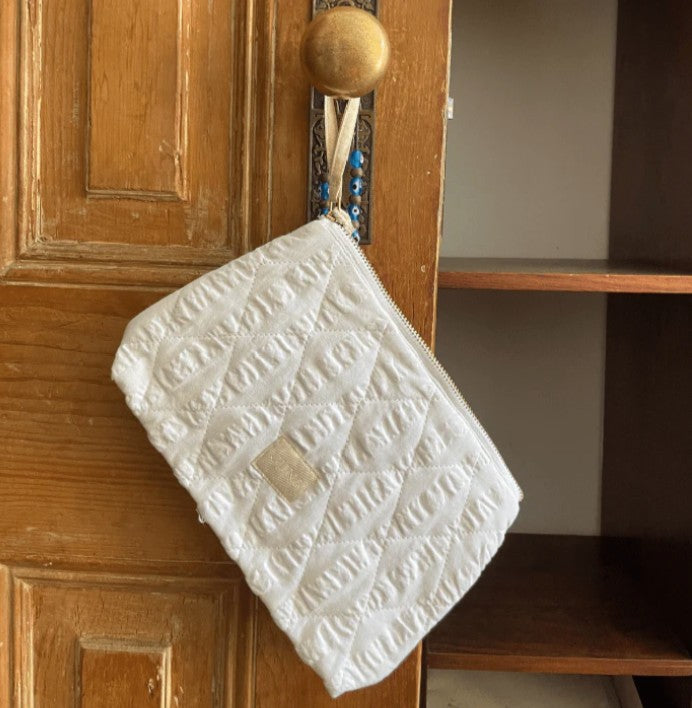 Juna Nola Makeup Bag, White/White