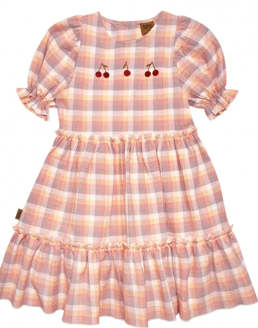 Hebe Pink and Peach Checkers with Embroidery