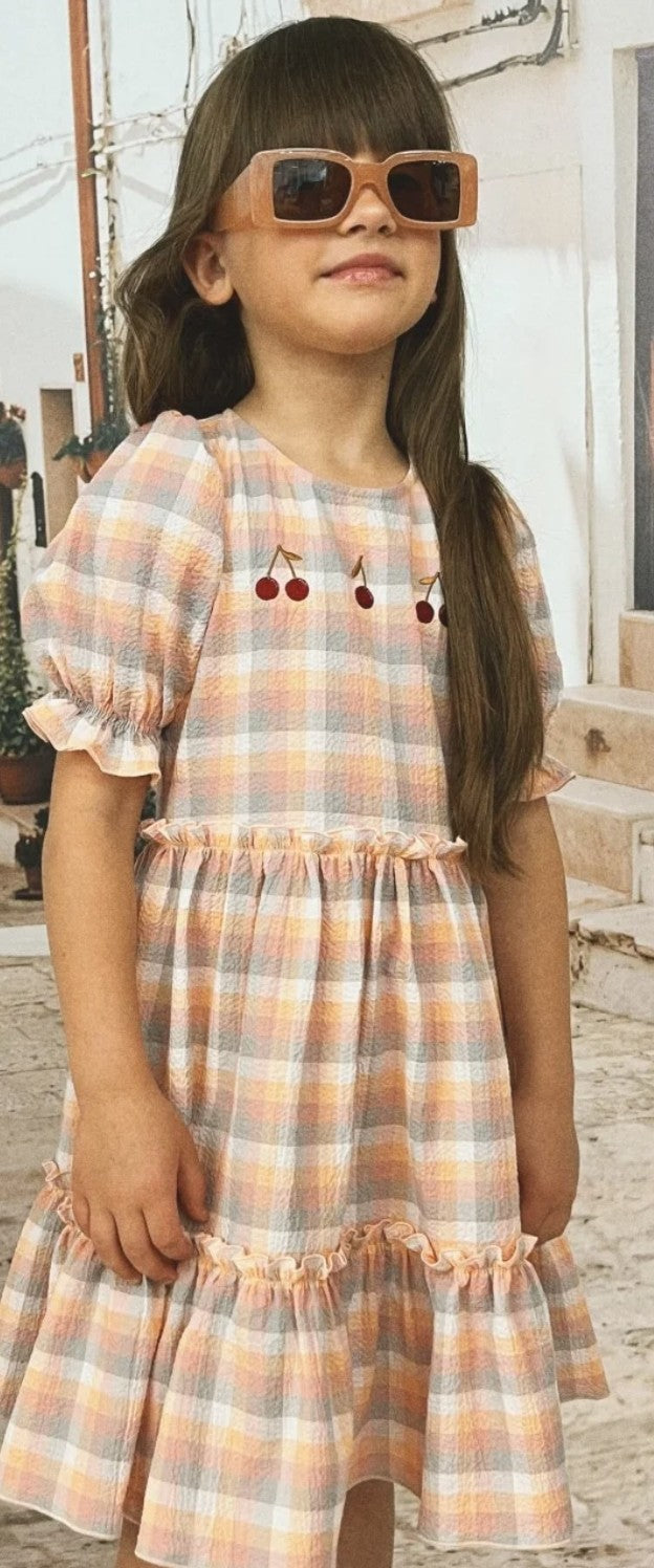 Hebe Pink and Peach Checkers with Embroidery
