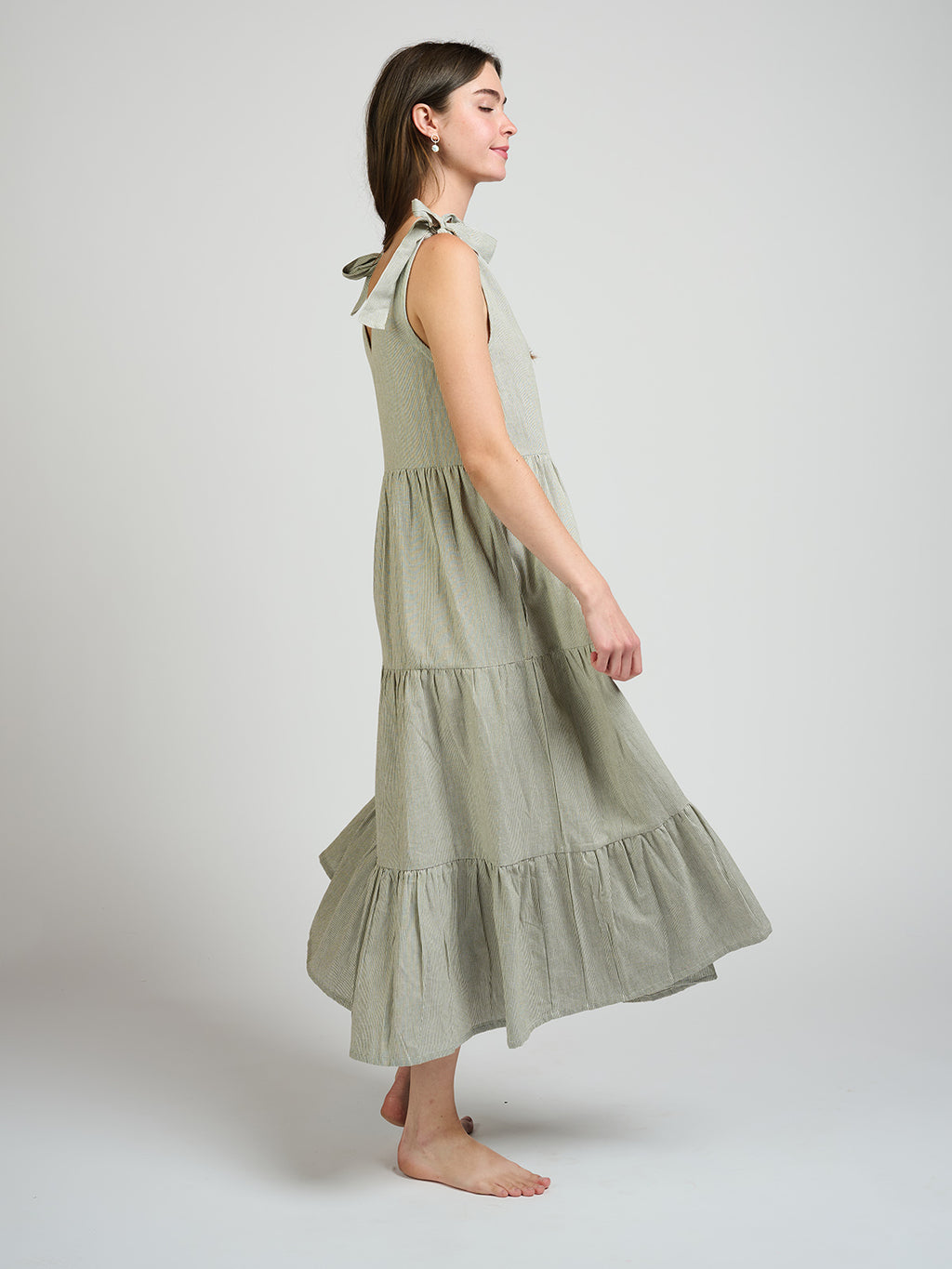 Mata Traders Lorelei Tiered Dress Olive Stripe