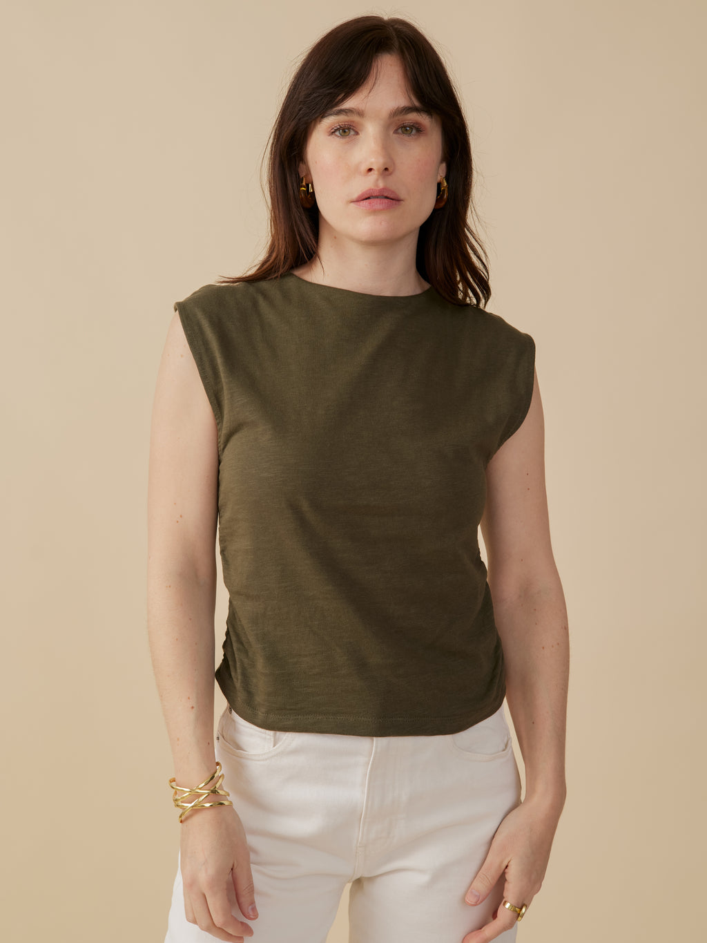 Mata Traders Ruched Top Olive