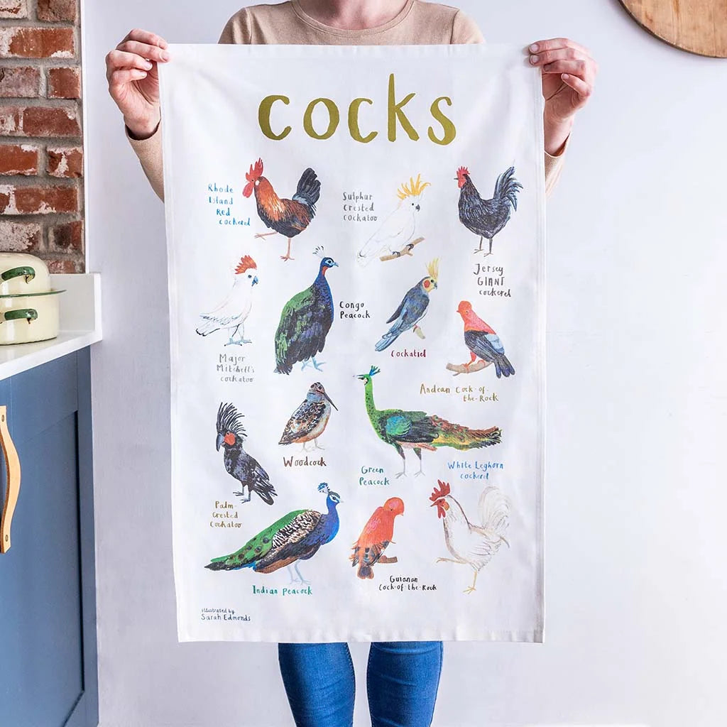 Sarah Edmonds Cocks Tea Towel