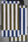 Typical Offset Stripe: Studio Navy, Moss Green, Workshop White Bath Towel