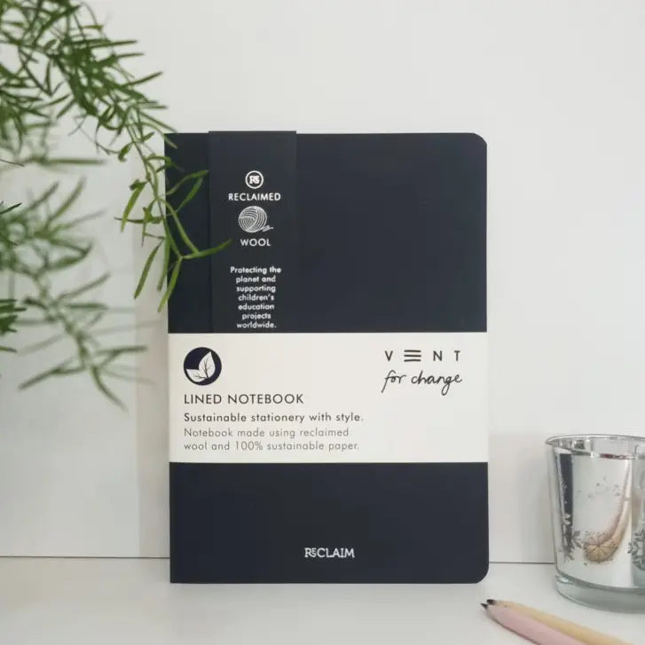 Vent for Change A5 Reclaimed Wool Notebook, Black