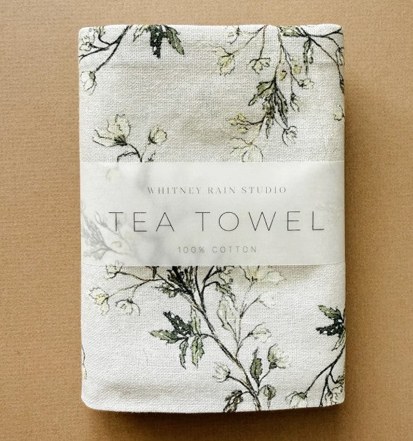 Whitney Rain Studio Tea Towel Silver Vines